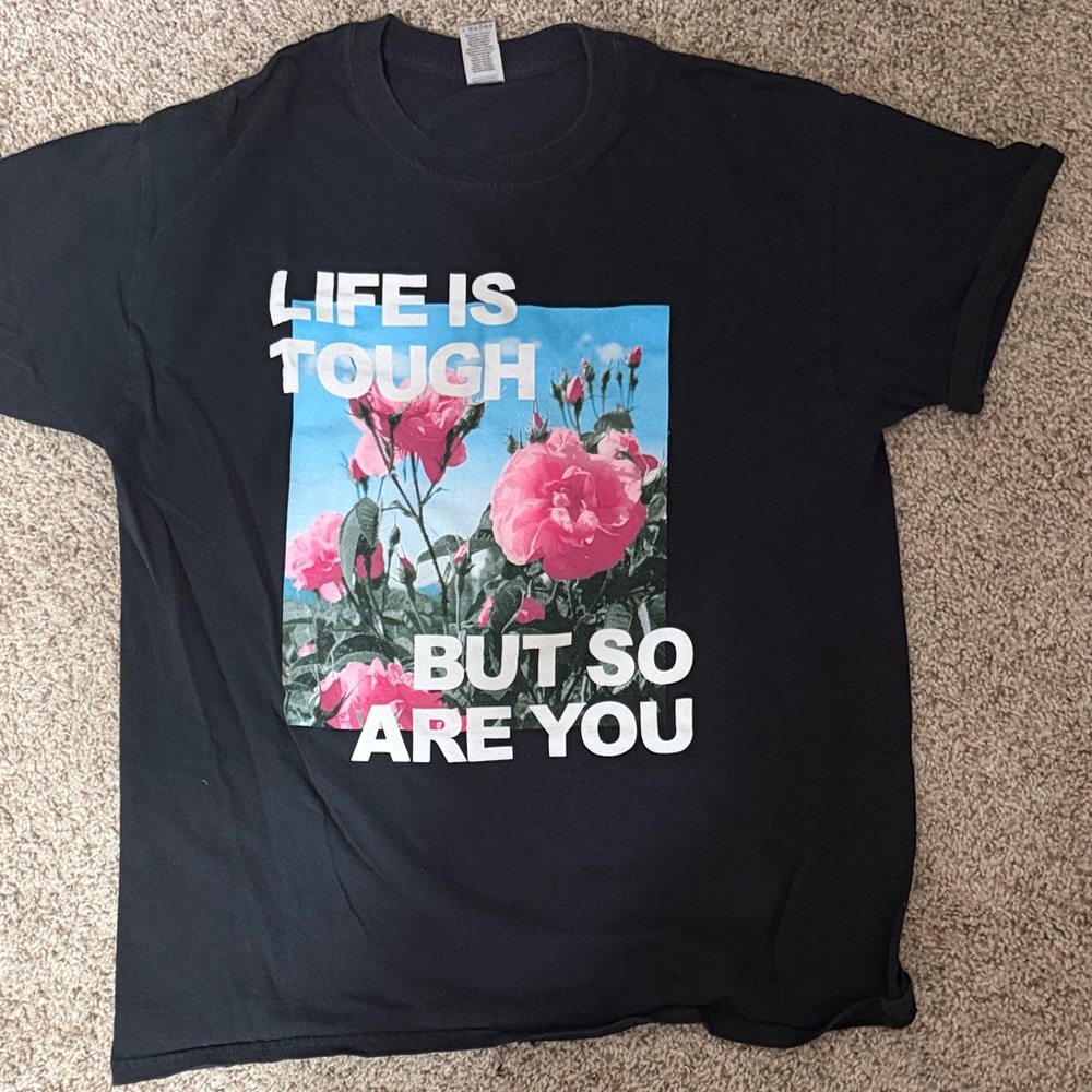 Rue21 Black Tee with Pink Floral Graphic